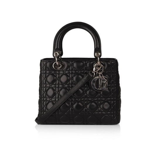 Christian Dior Black Lambskin Medium Lady Dior Bag