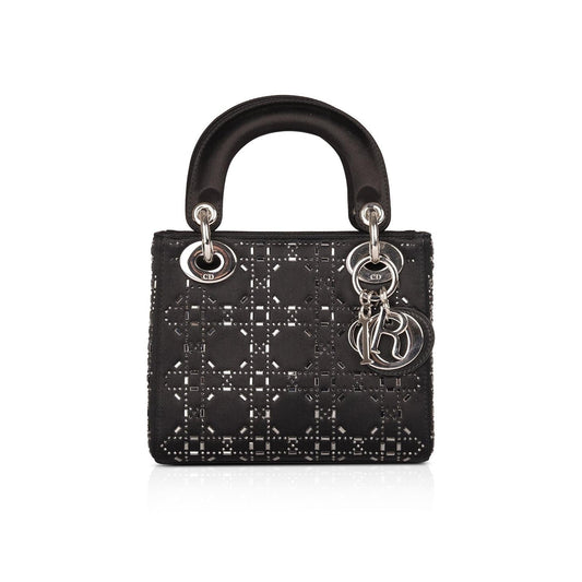 Christian Dior Black Strass Cannage Satin Mini Lady Dior Bag