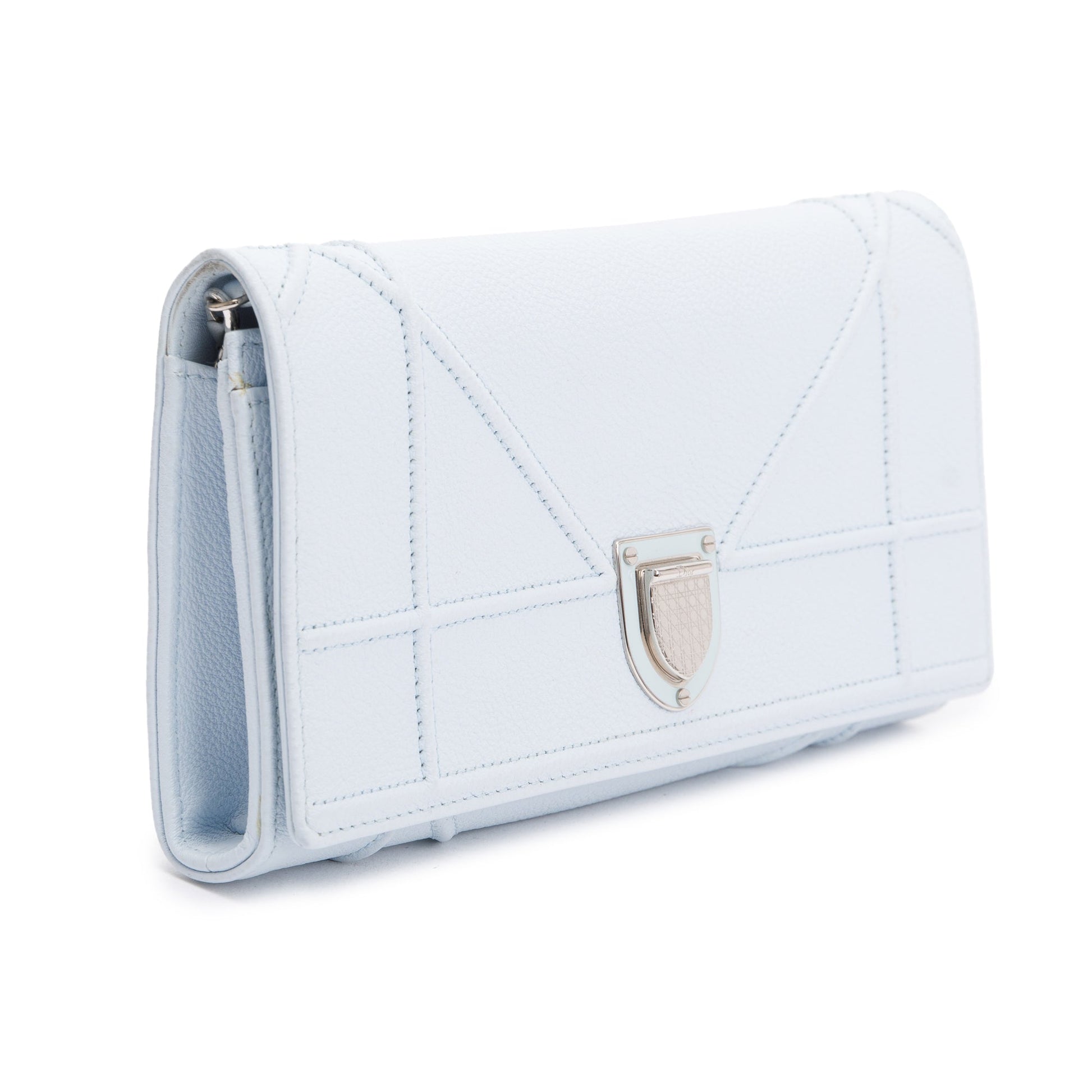 Christian Dior Blue Calfskin Leather Diorama Wallet on Chain