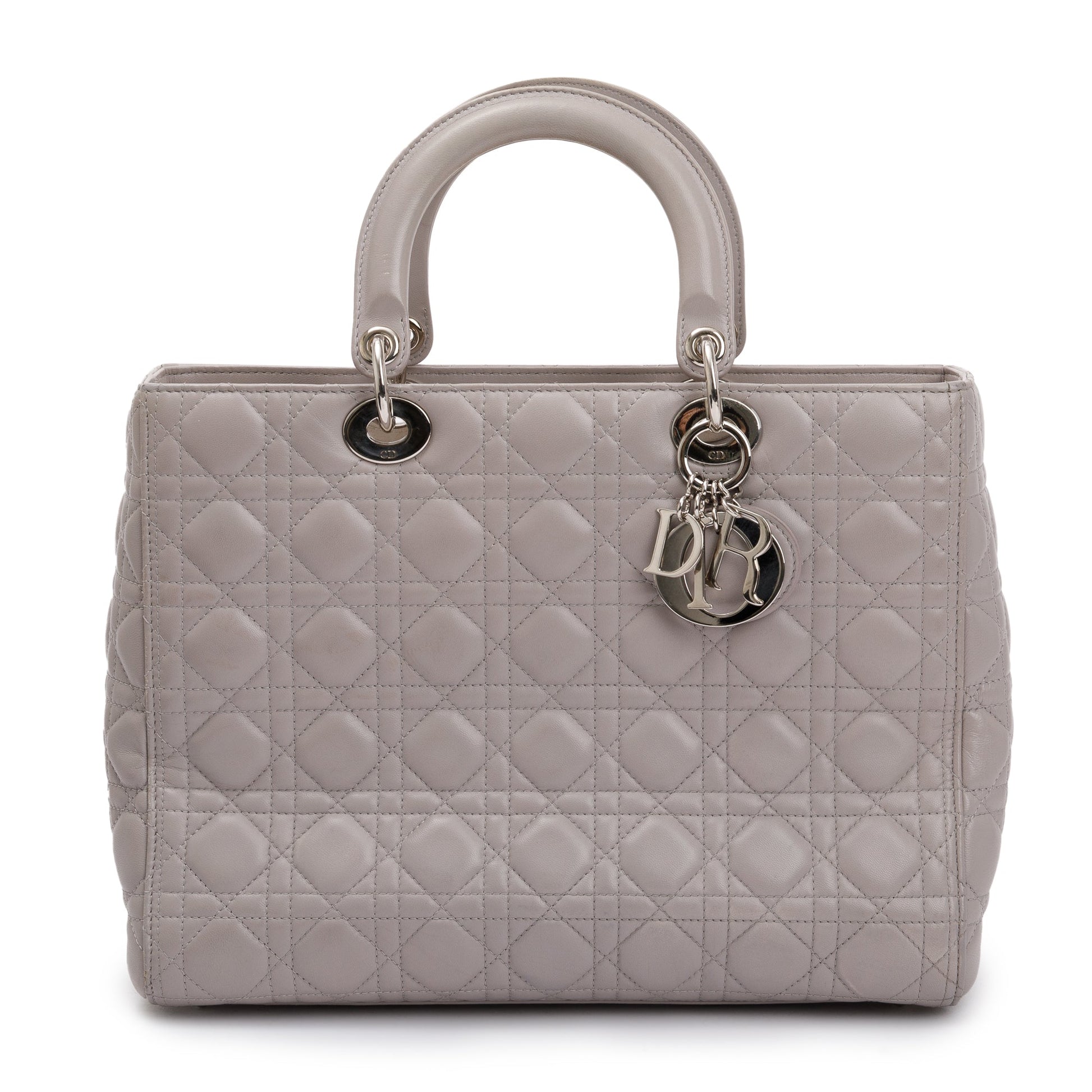 Christian Dior Grey Cannage Lambskin Leather Large Lady Dior Bag