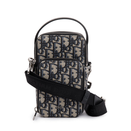 Christian Dior Men 2022 Beige & Black Oblique Jacquard Micro Rider Crossbody Pouch