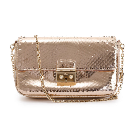 Christian Dior Metallic Gold Python Miss Dior Promenade Wallet on Chain