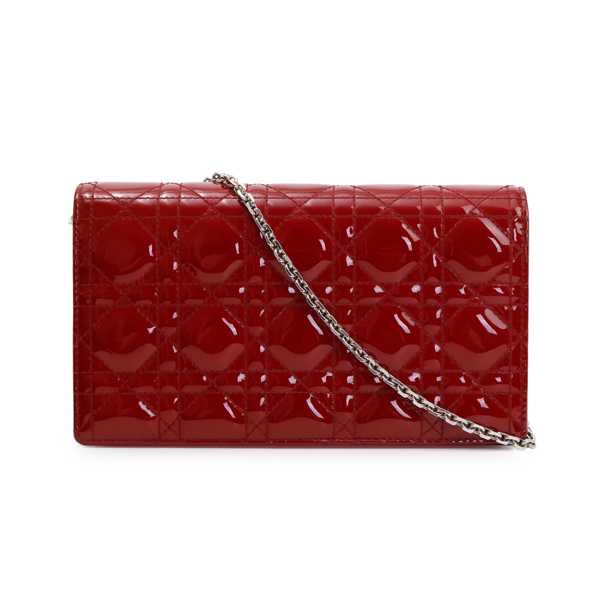 Christian Dior Red Patent Leather Lady Dior Chain Pouch