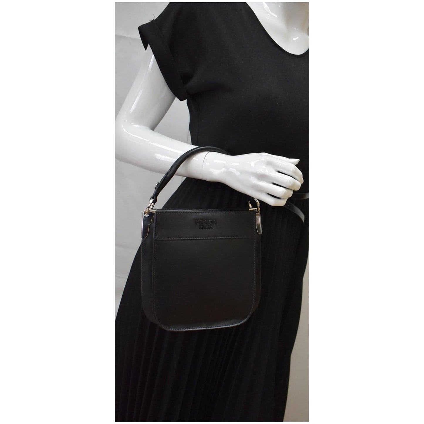 PRADA City Margit Calf Leather Satchel Bag Black