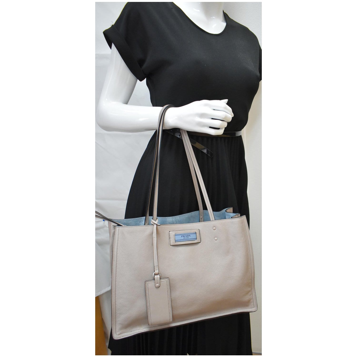 PRADA Glace Calf Leather Etiquette Tote Bag Taupe