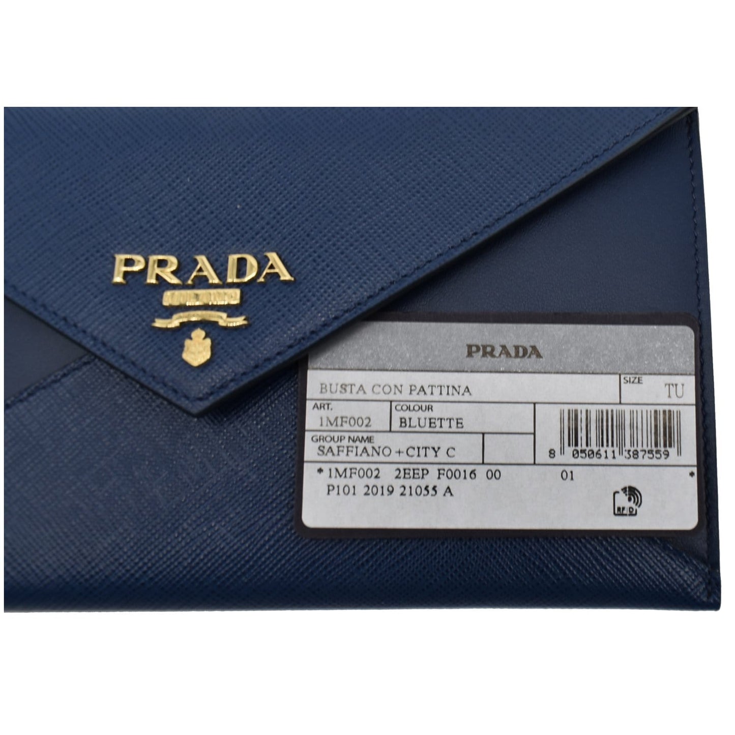 PRADA Envelope Leather Chain Clutch Blue