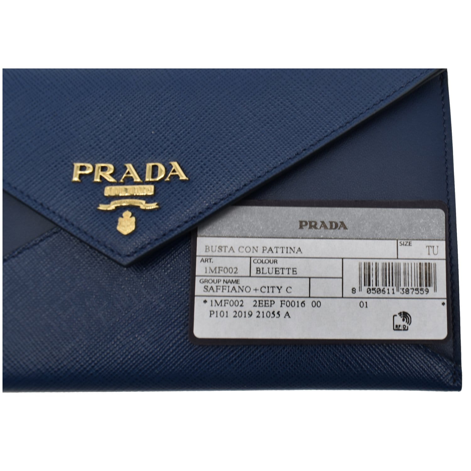 PRADA Envelope Leather Chain Clutch Blue