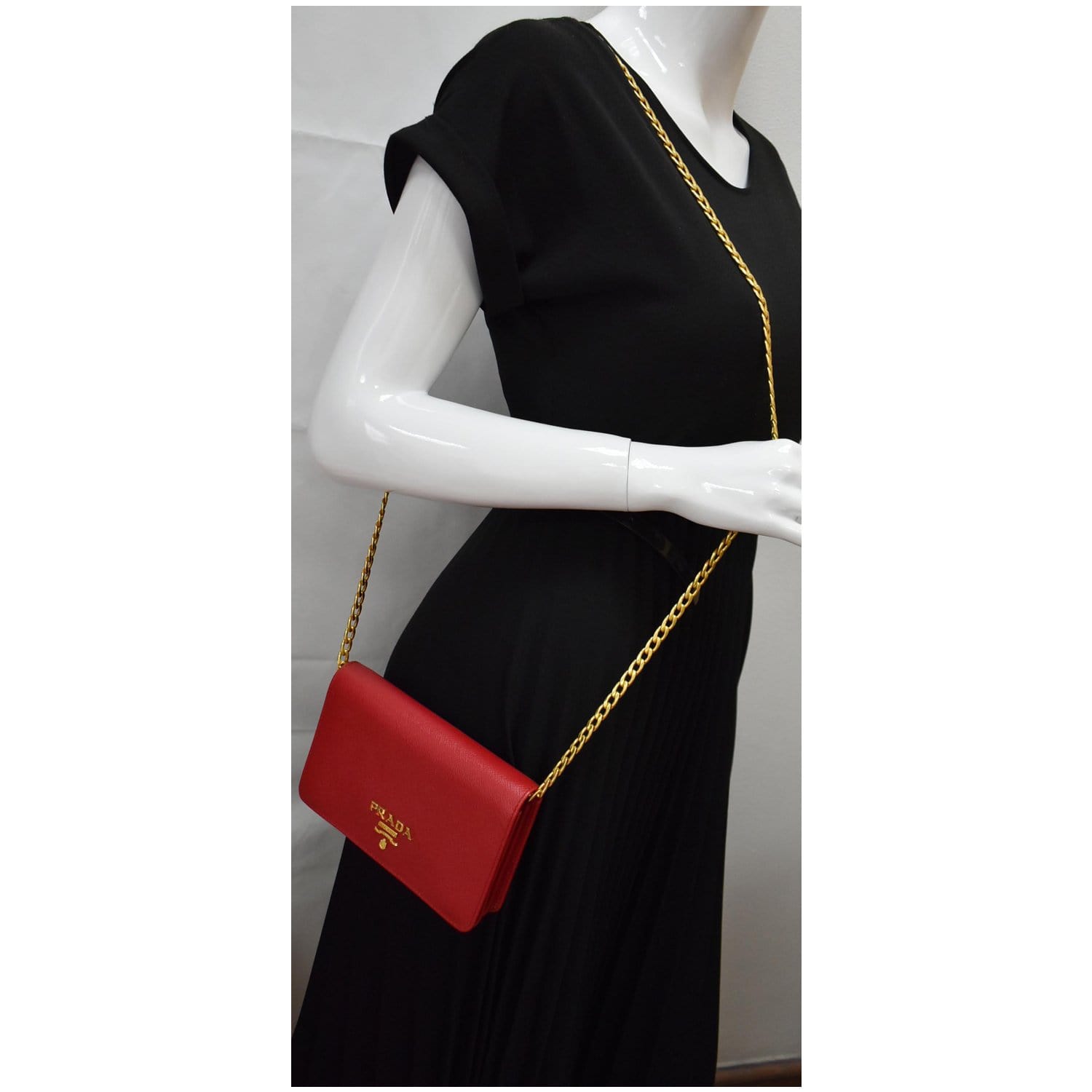 PRADA Saffiano Lux Leather Chain Shoulder Crossbody Bag