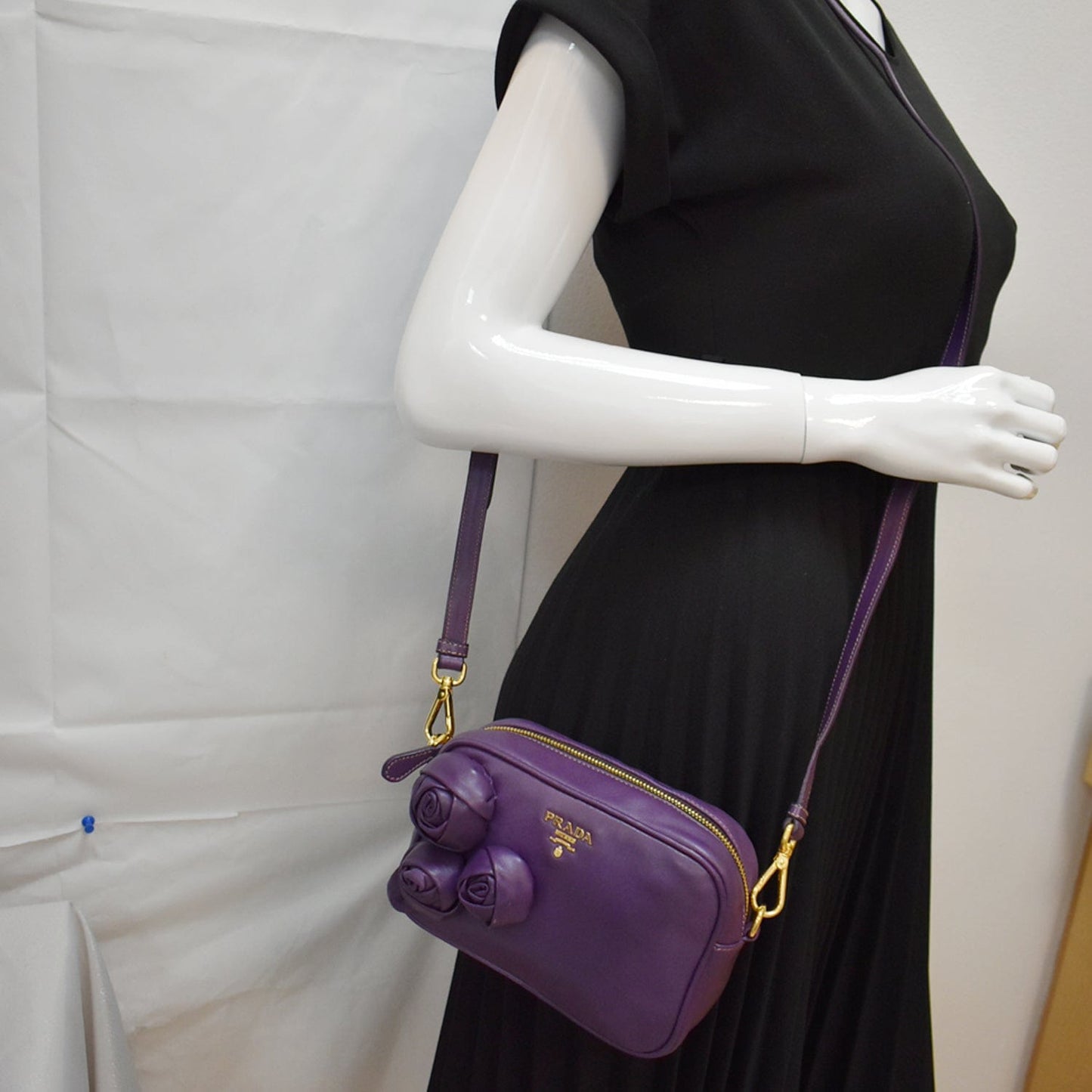 PRADA Nappa Rose Leather Crossbody Bag Viola