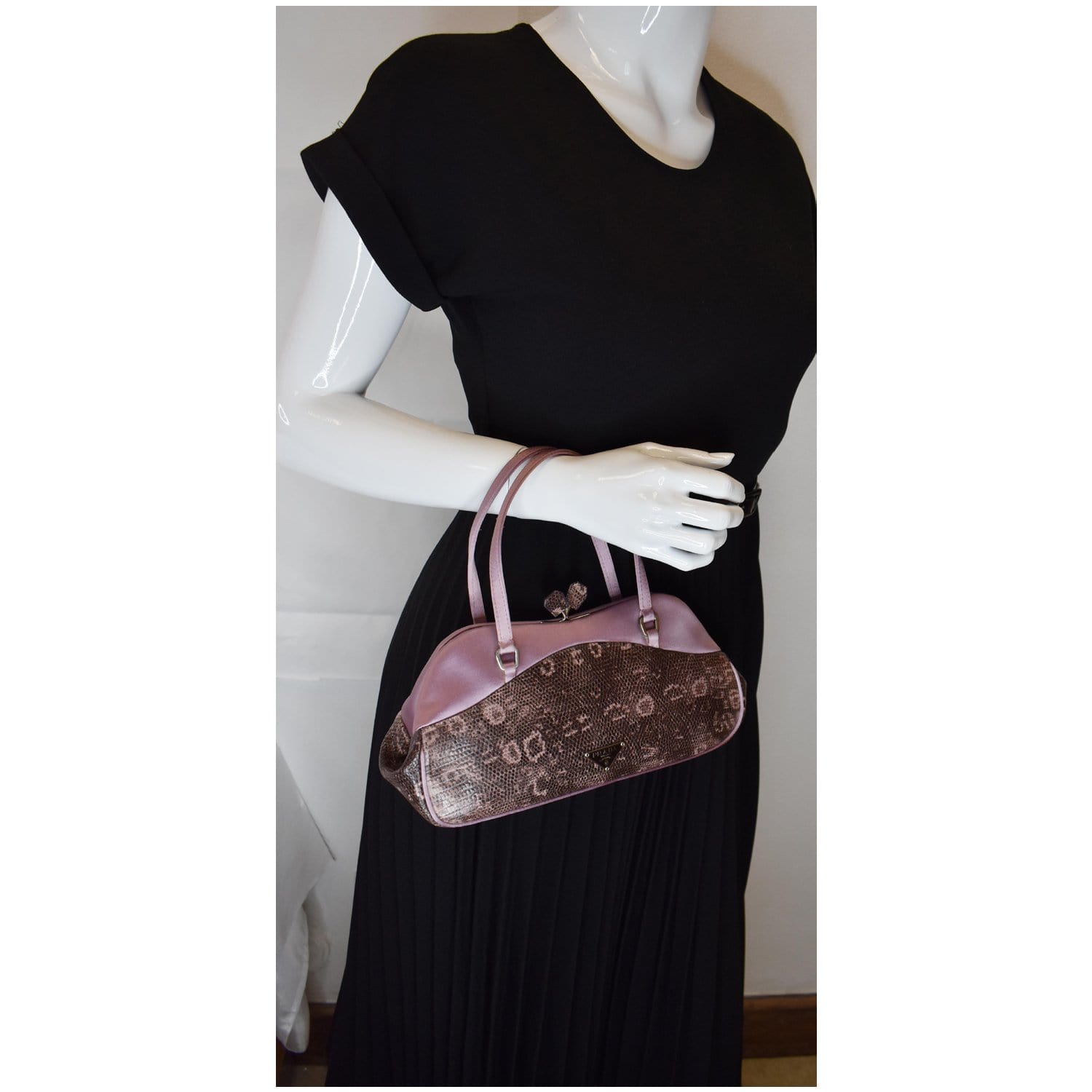 PRADA Sera Lizard Skin Satchel Bag Purple