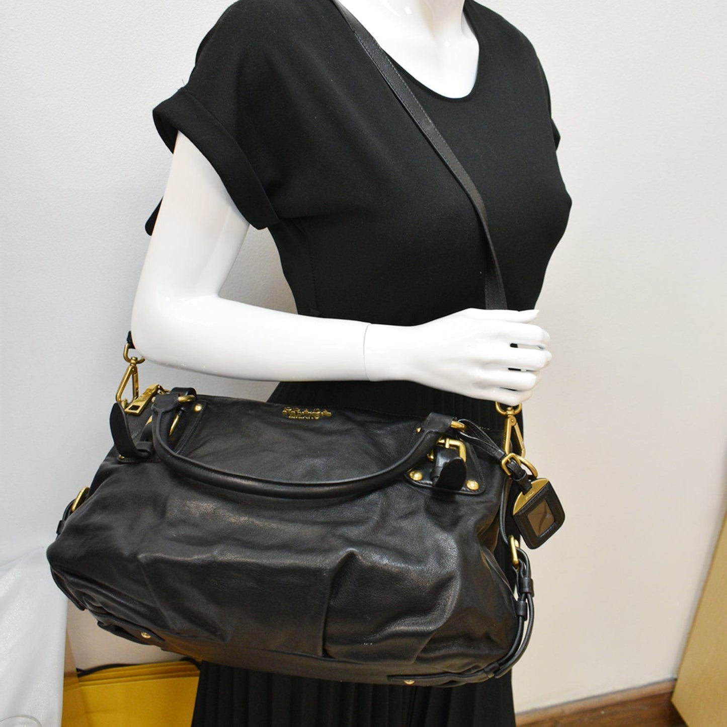 PRADA Soft Leather Shoulder Bag Black