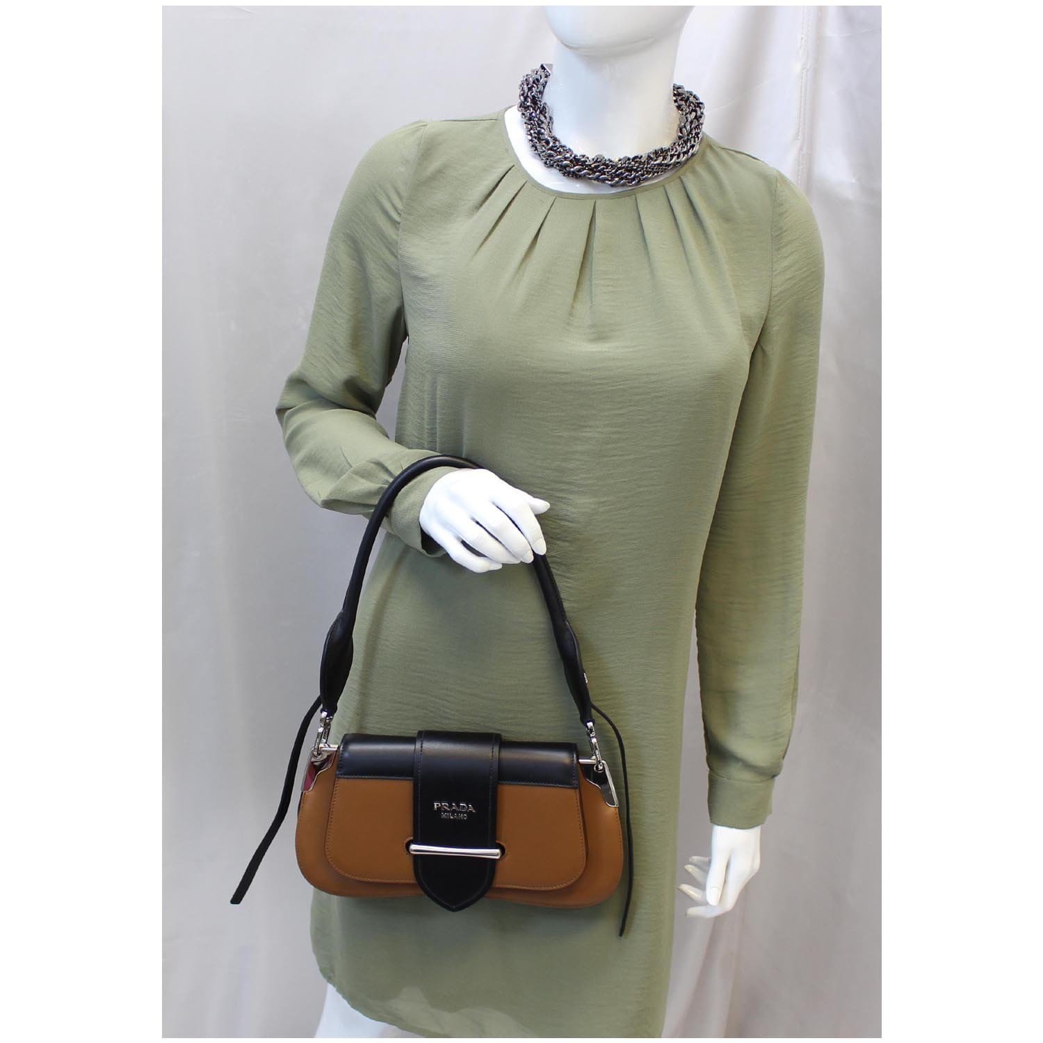 PRADA Sidonie Calf Leather Shoulder Bag Brown/Black