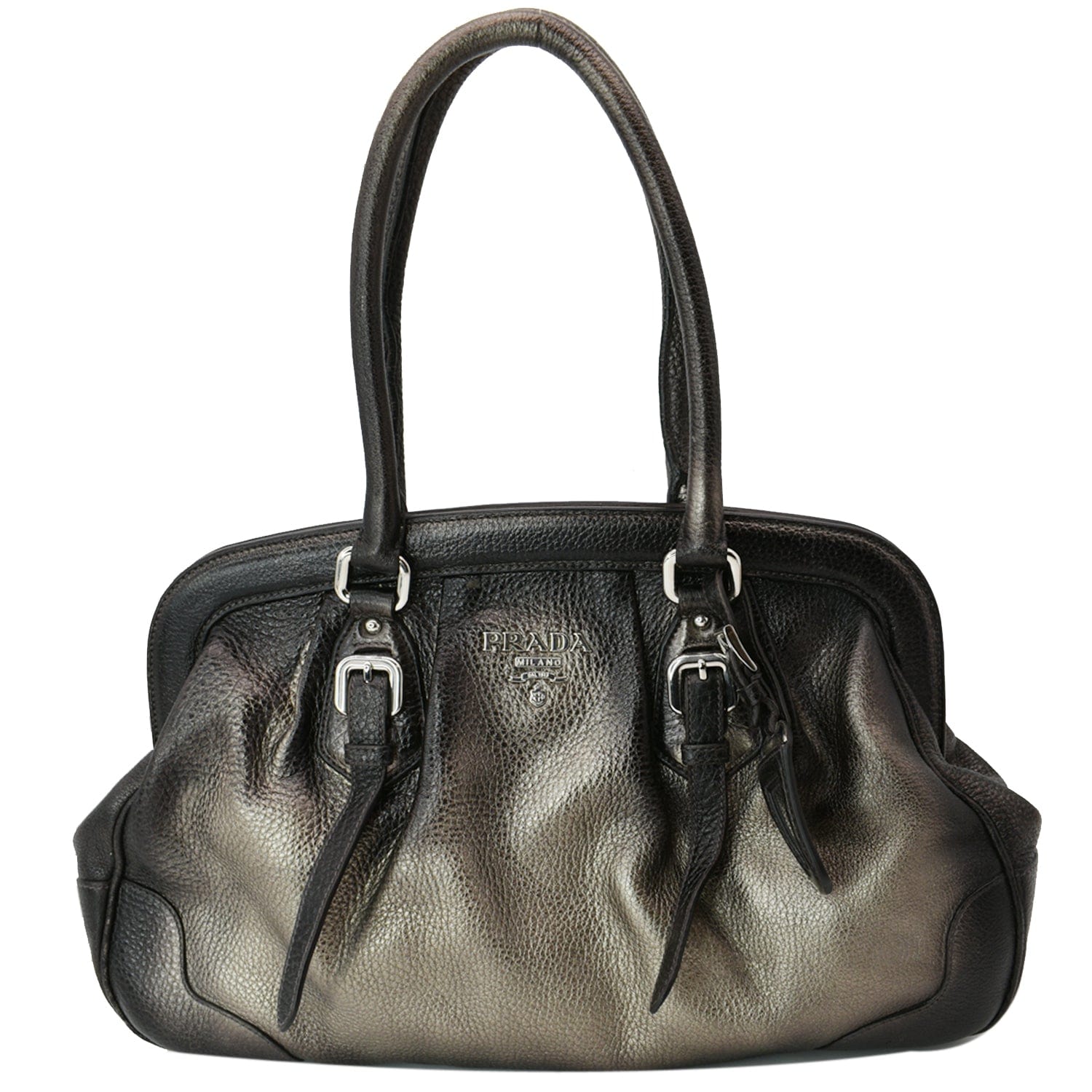 PRADA Gradient Antik Frame Leather Satchel Bag Bronze Metallic