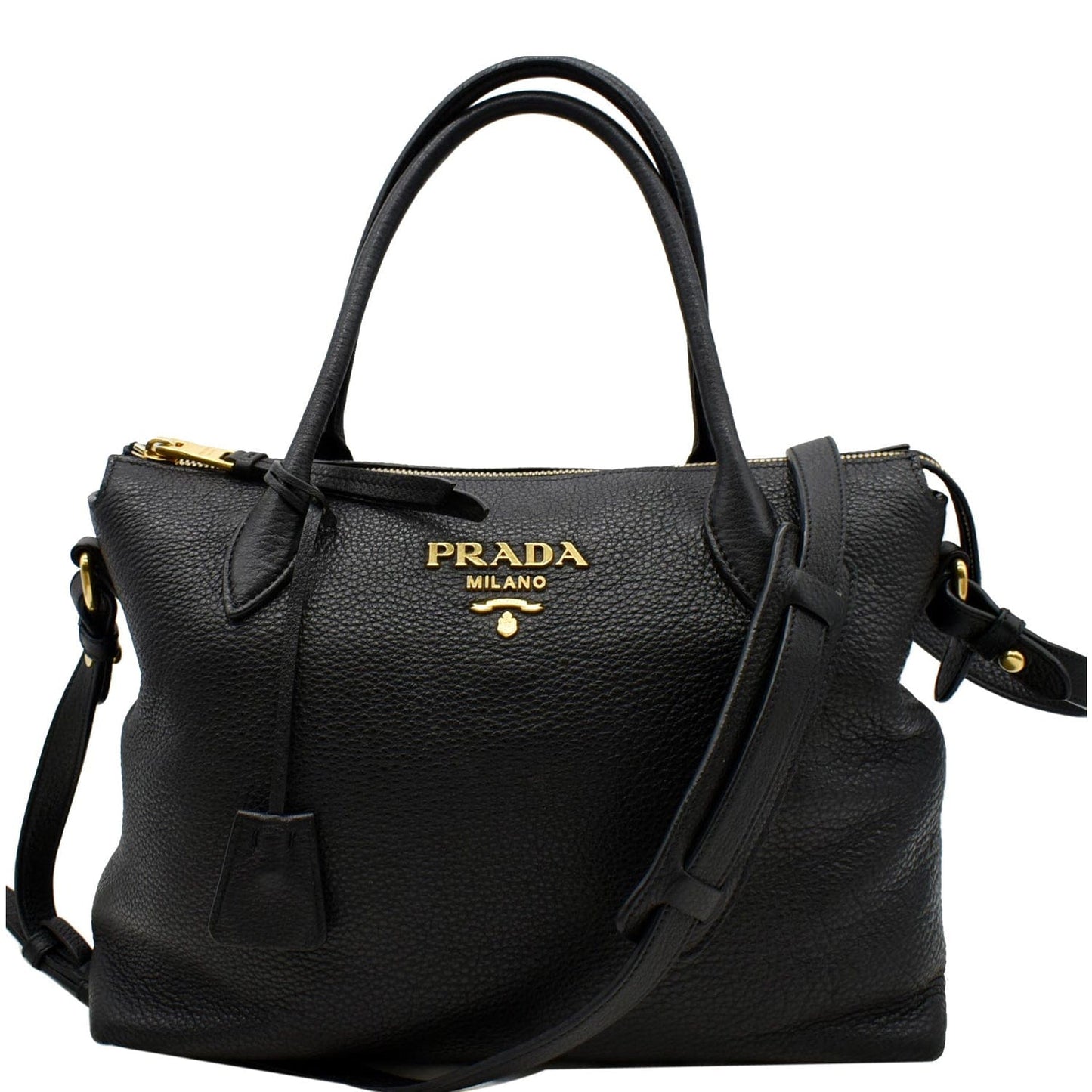 PRADA Vitello Phenix Leather Shoulder Bag Black
