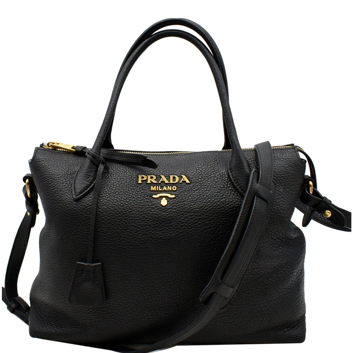 PRADA Vitello Phenix Leather Shoulder Bag Black