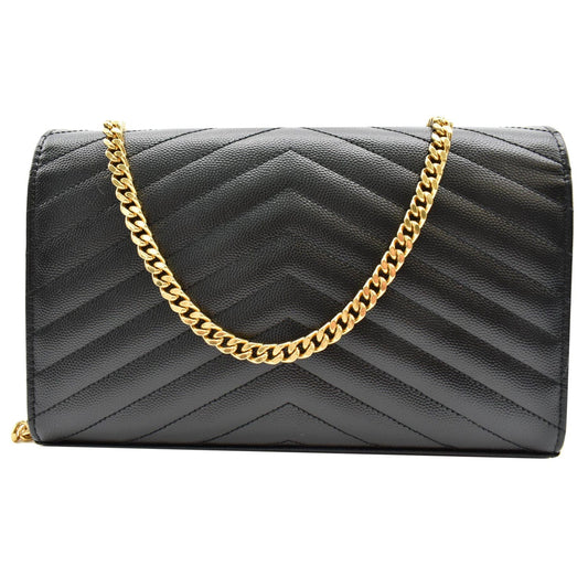 YVES SAINT LAURENT Envelope Monogram Leather Crossbody Chain Wallet Black