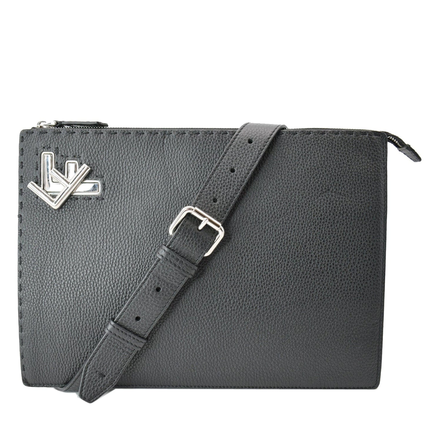 FENDI Leather Crossbody Messenger Bag Black