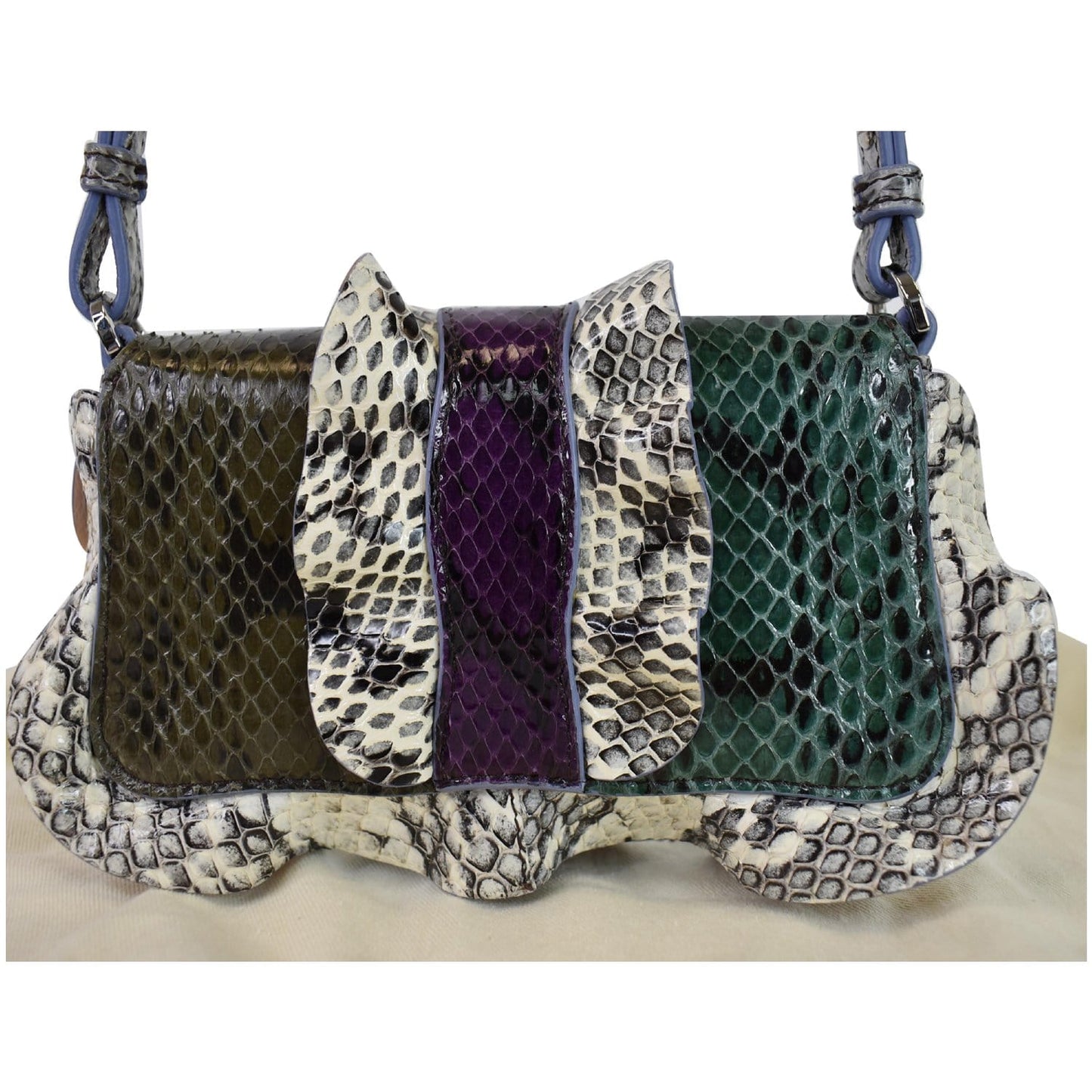 FENDI Baguette MicroWave Python Leather Chain Crossbody Bag Multi
