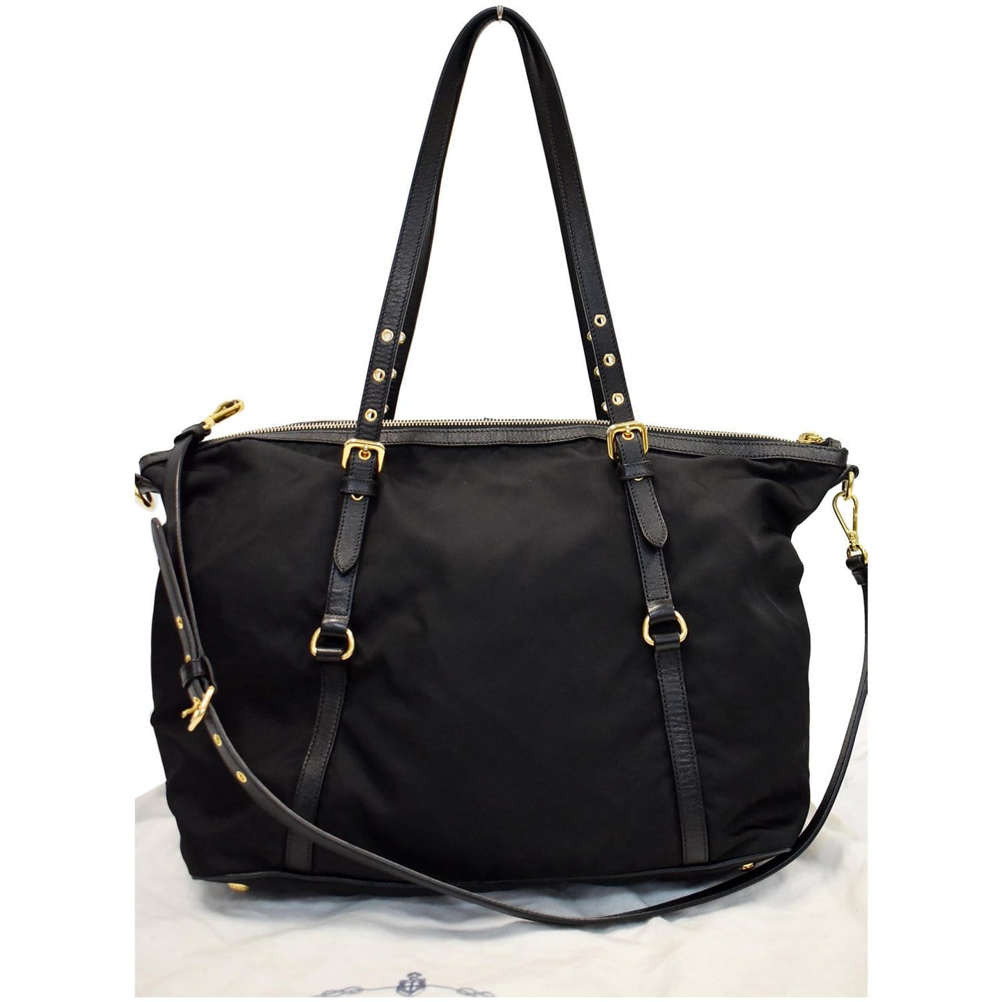 PRADA Tessuto Saffiano Nylon Tote Shoulder Bag Black