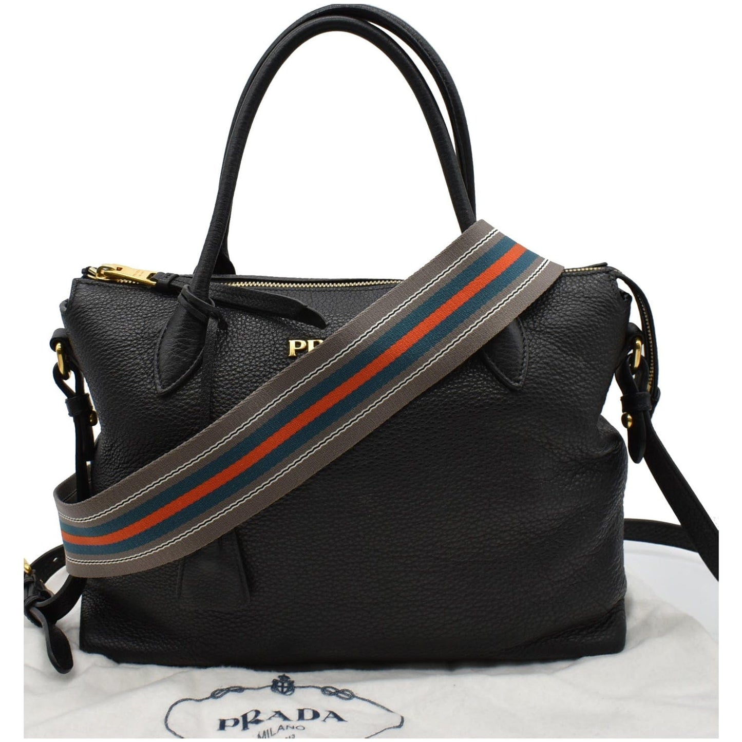 PRADA Vitello Phenix Leather Shoulder Bag Black