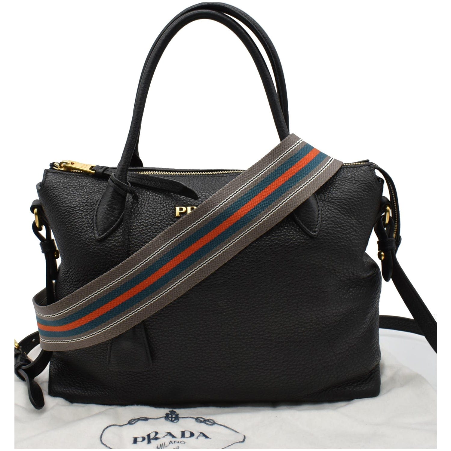 PRADA Vitello Phenix Leather Shoulder Bag Black