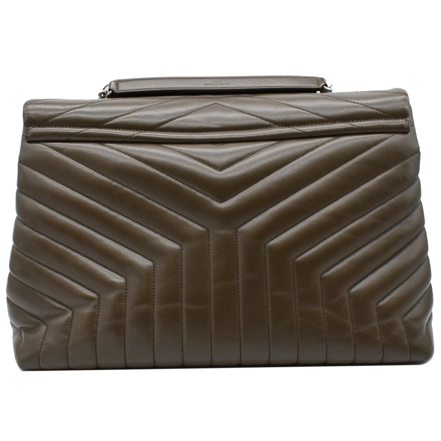 YVES SAINT LAURENT Large Loulou Calfskin Matelasse Chain Shoulder Bag Khaki Green