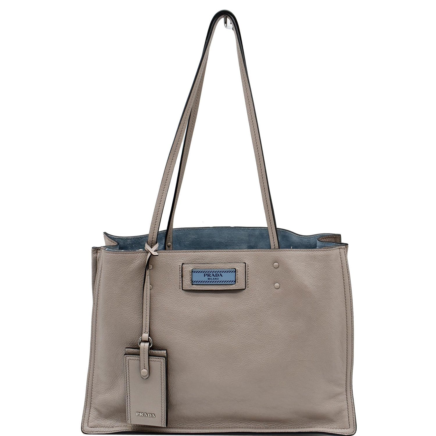 PRADA Glace Calf Leather Etiquette Tote Bag Taupe