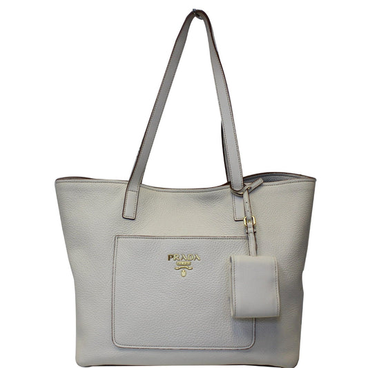 PRADA Large Vitello Daino Shopper Tote Bag White