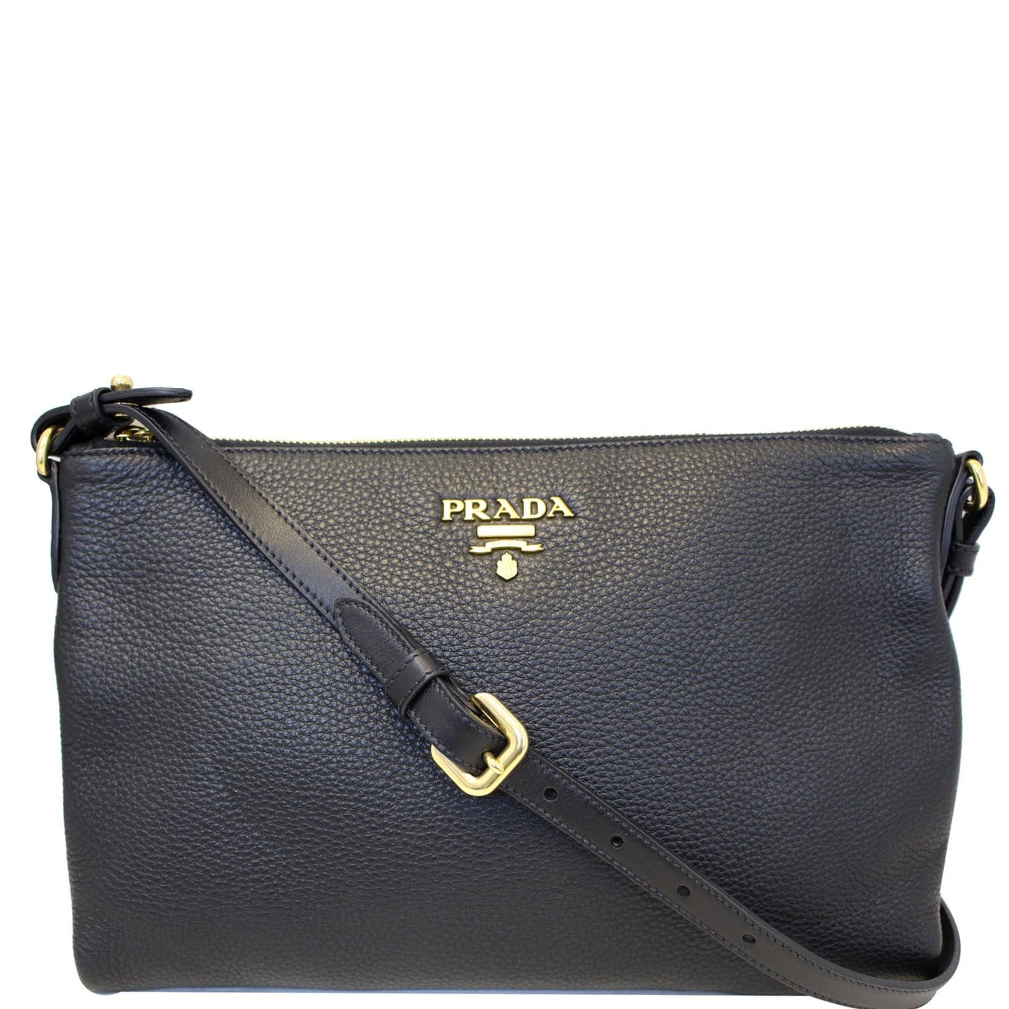 PRADA Vitello Daino Leather Crossbody Bag Black