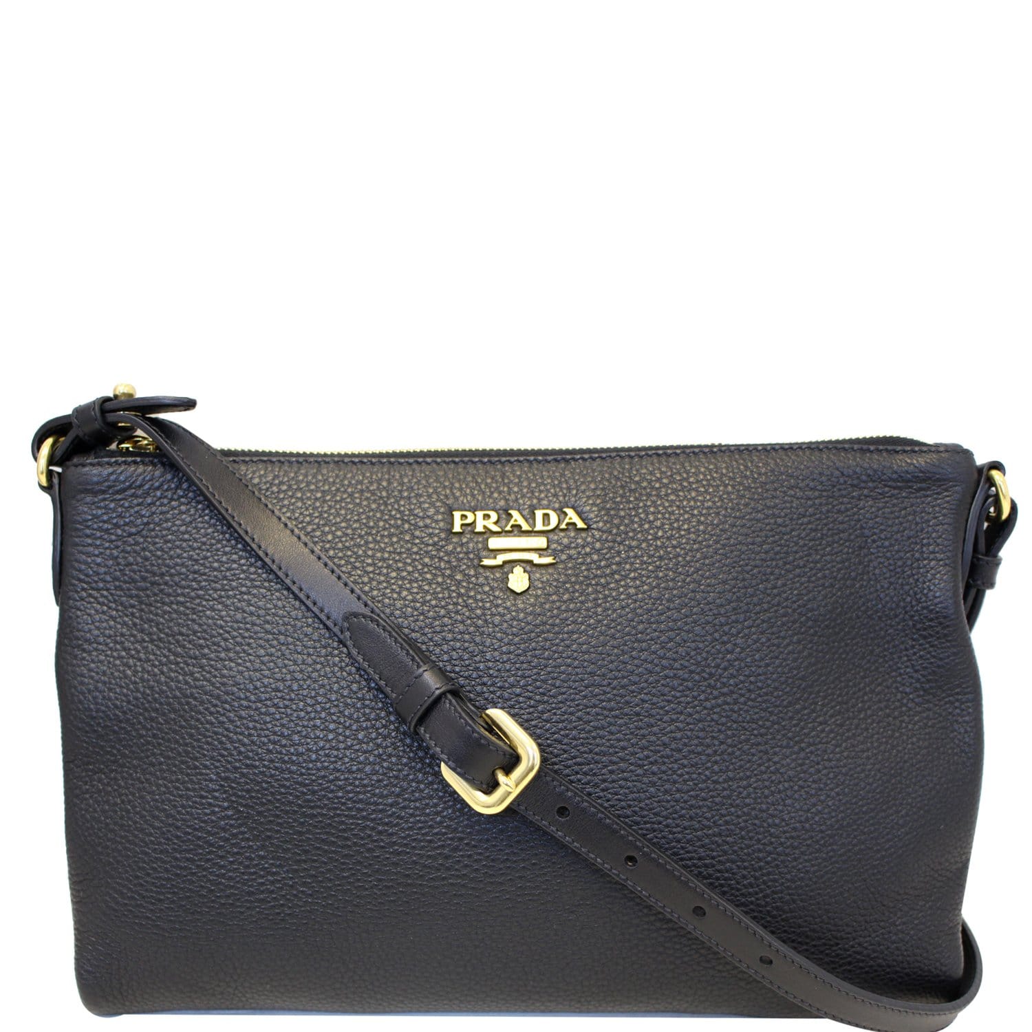PRADA Vitello Daino Leather Crossbody Bag Black