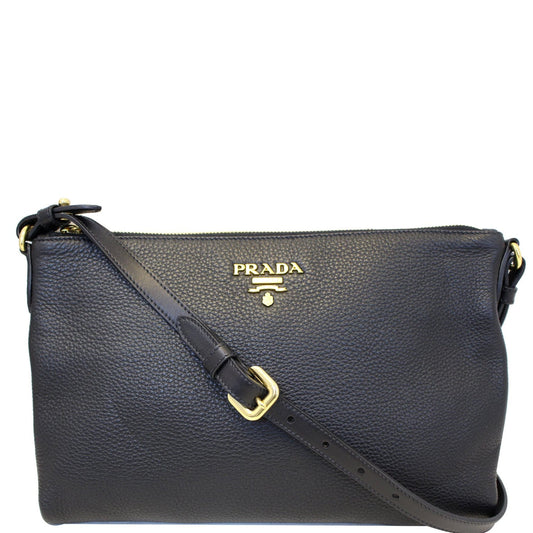 PRADA Vitello Daino Leather Crossbody Bag Black