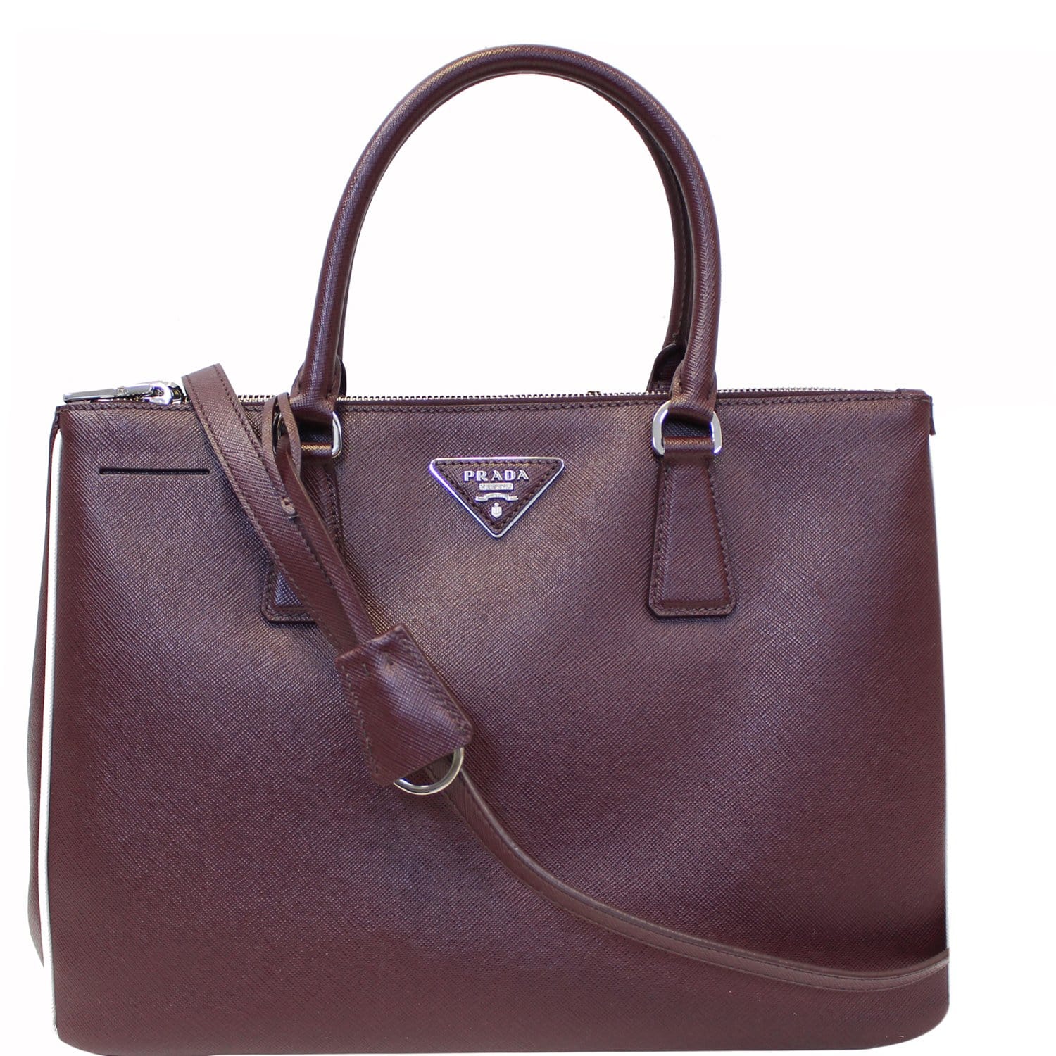 PRADA Lux Large Saffiano Leather Tote Shoulder Bag Burgundy