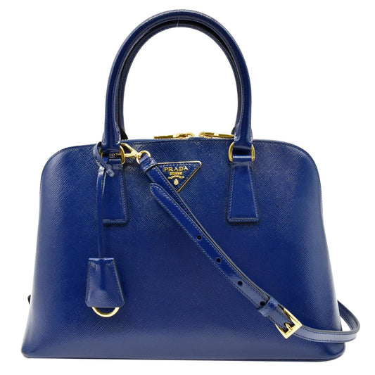 PRADA Vernice Saffiano Leather Top Handle Bag Blue