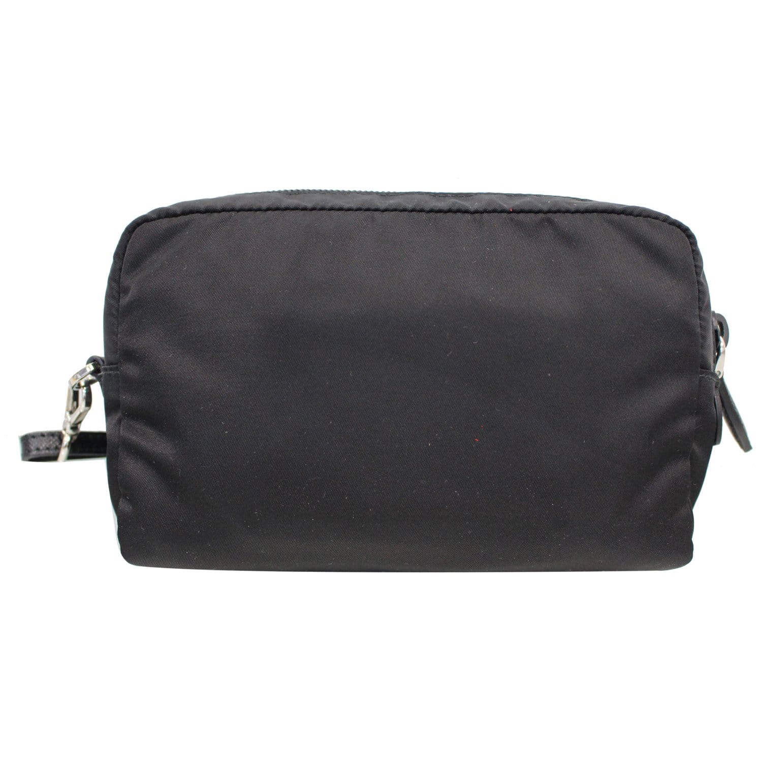 PRADA Logo Round Edge Nylon Cosmetic Wristlet Pouch Black