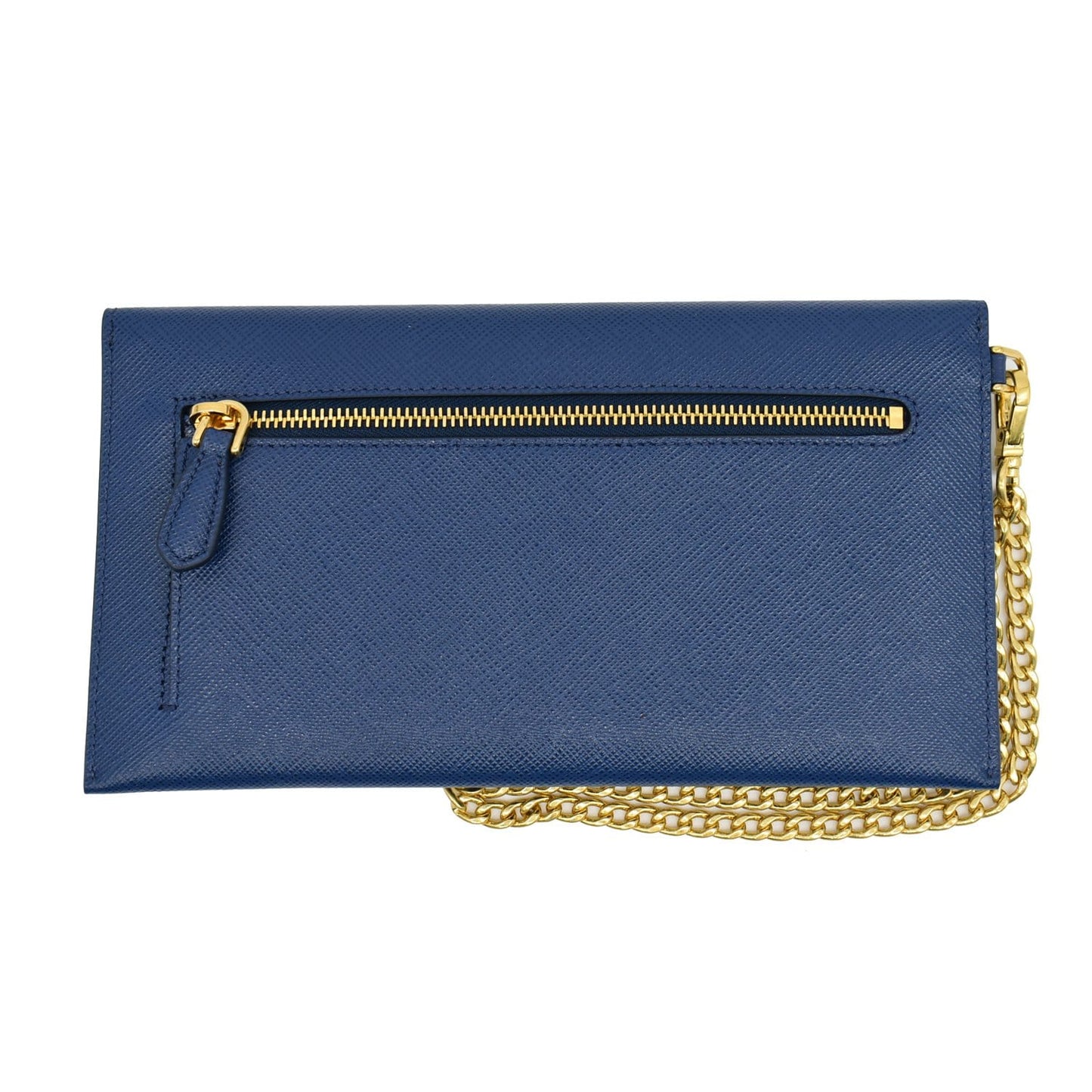 PRADA Envelope Leather Chain Clutch Blue