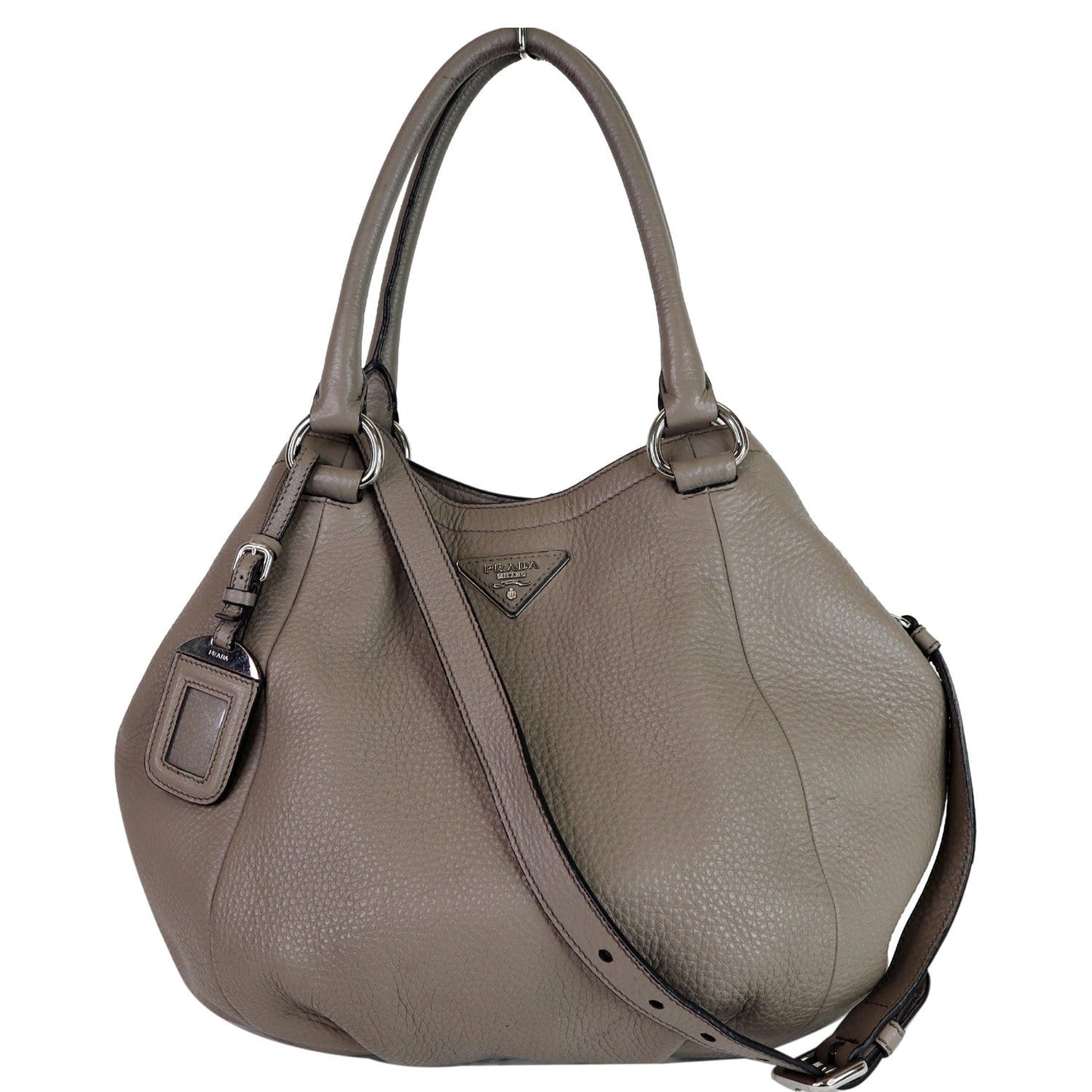 PRADA Vitello Daino Leather Tote Crossbody Bag Taupe