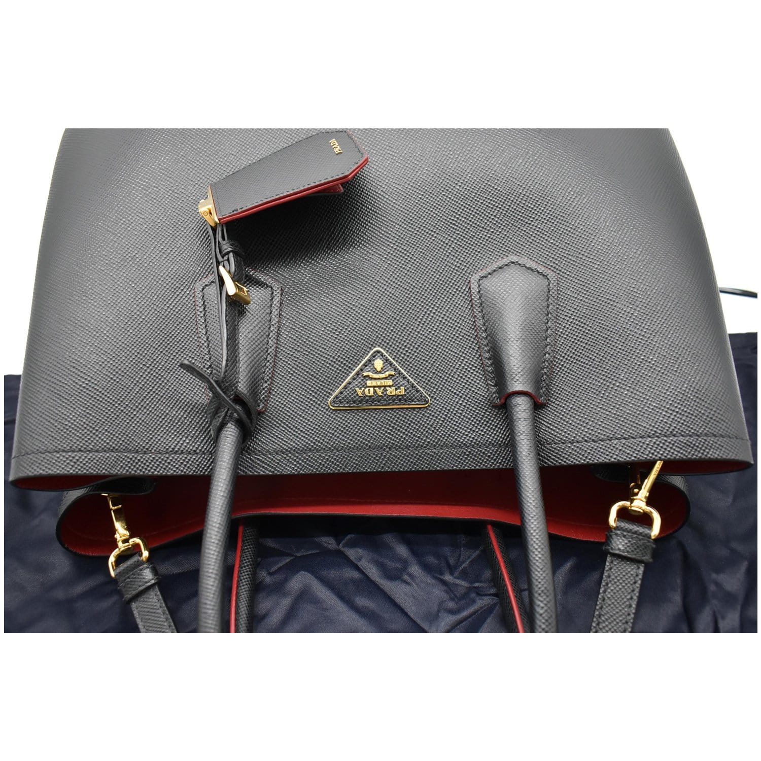 PRADA Double Handle Saffiano Leather Tote Shoulder Bag Black