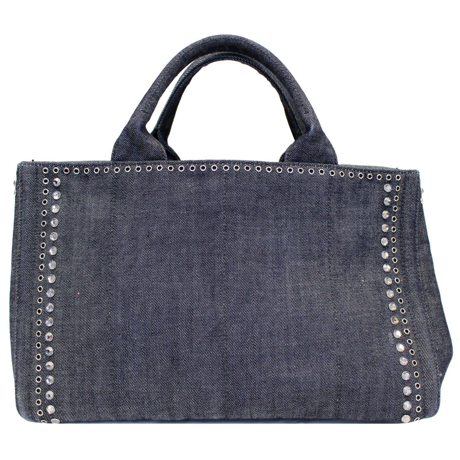 PRADA Canapa Jeweled 2way Tote Bag Denim - Last Call