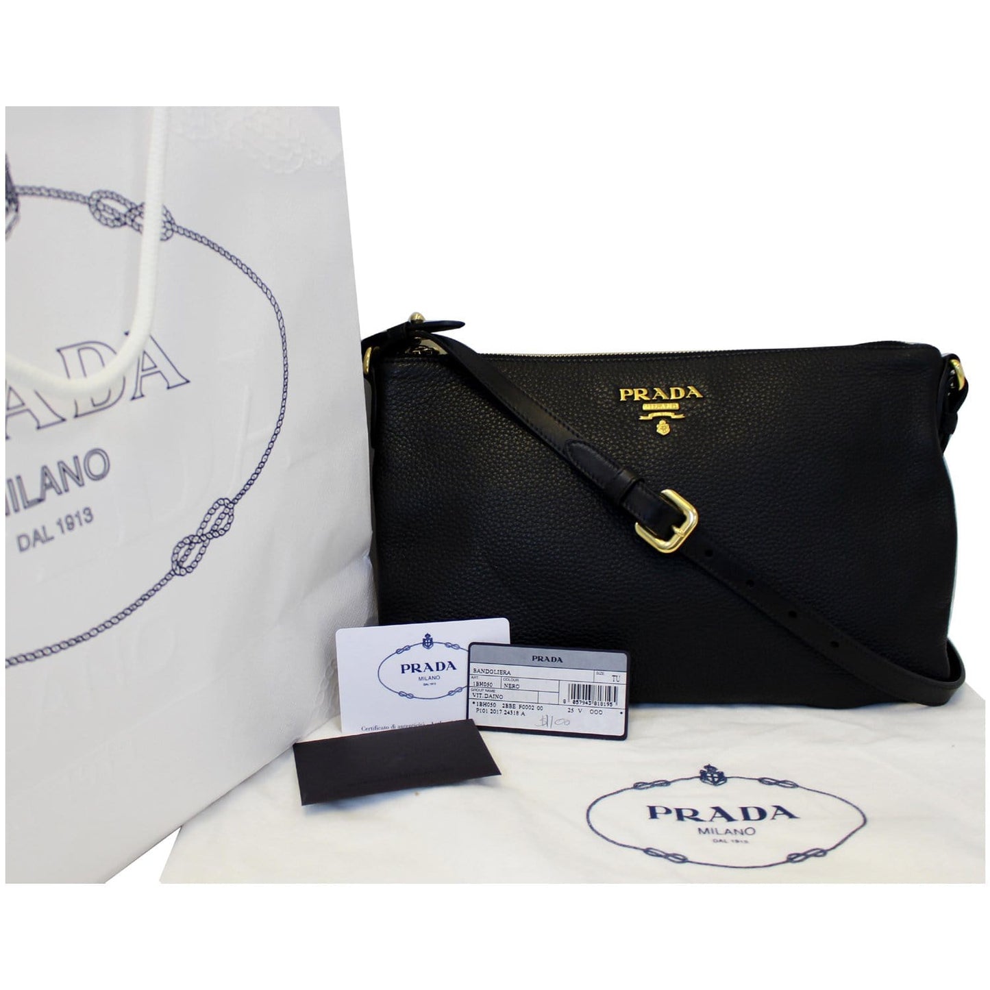PRADA Vitello Daino Leather Crossbody Bag Black