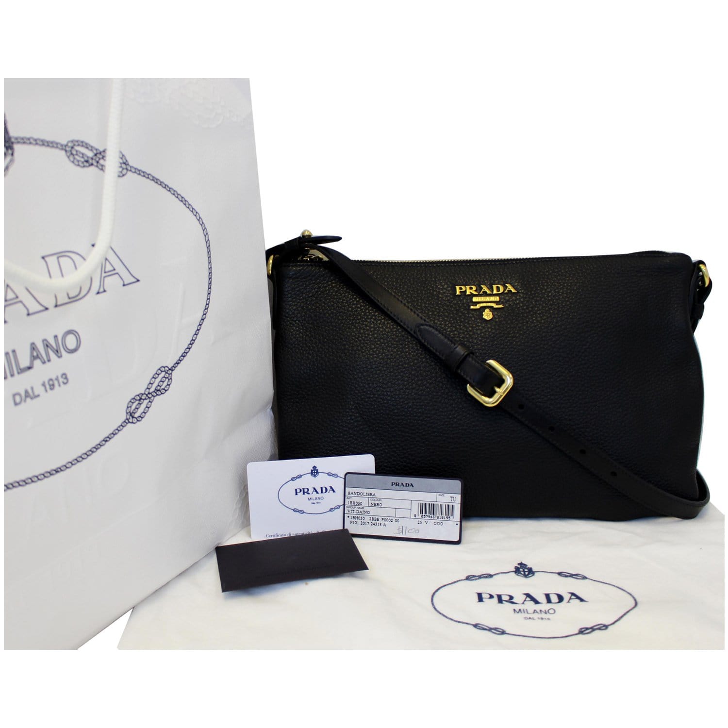 PRADA Vitello Daino Leather Crossbody Bag Black