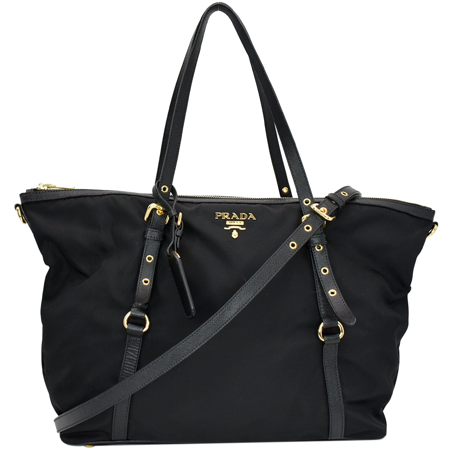 PRADA Tessuto Saffiano Nylon Tote Shoulder Bag Black - Hot Deals
