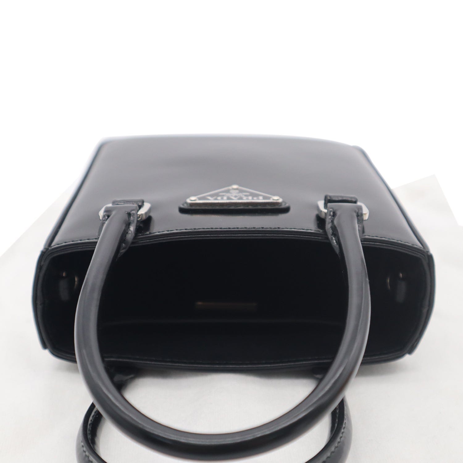 PRADA Small Brushed Leather Tote Shoulder Bag Black