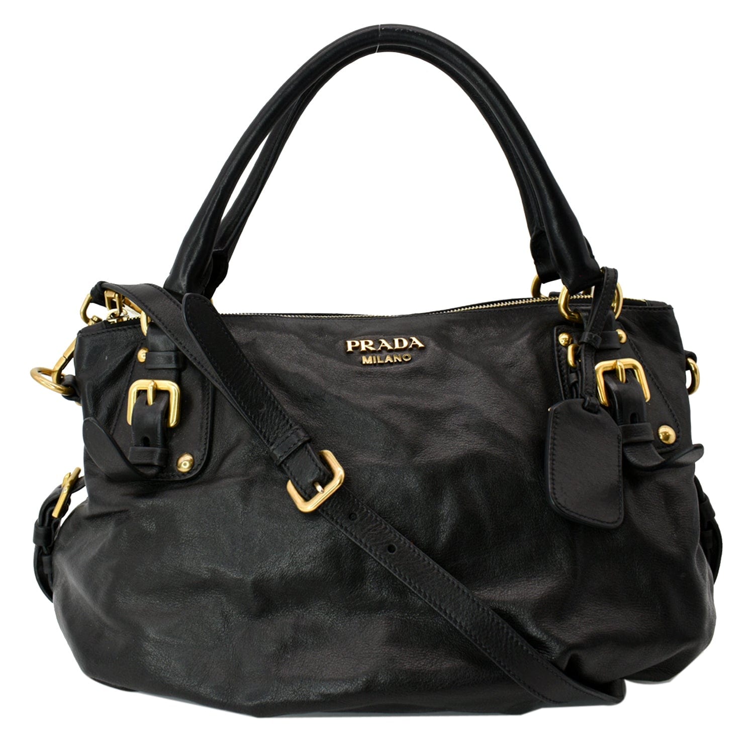 PRADA Soft Leather Shoulder Bag Black