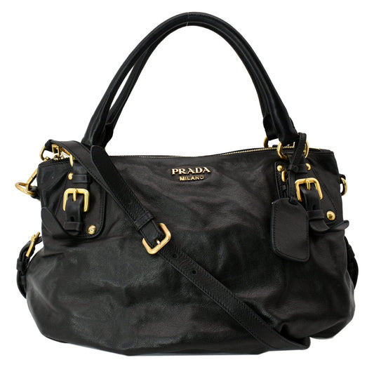 PRADA Soft Leather Shoulder Bag Black