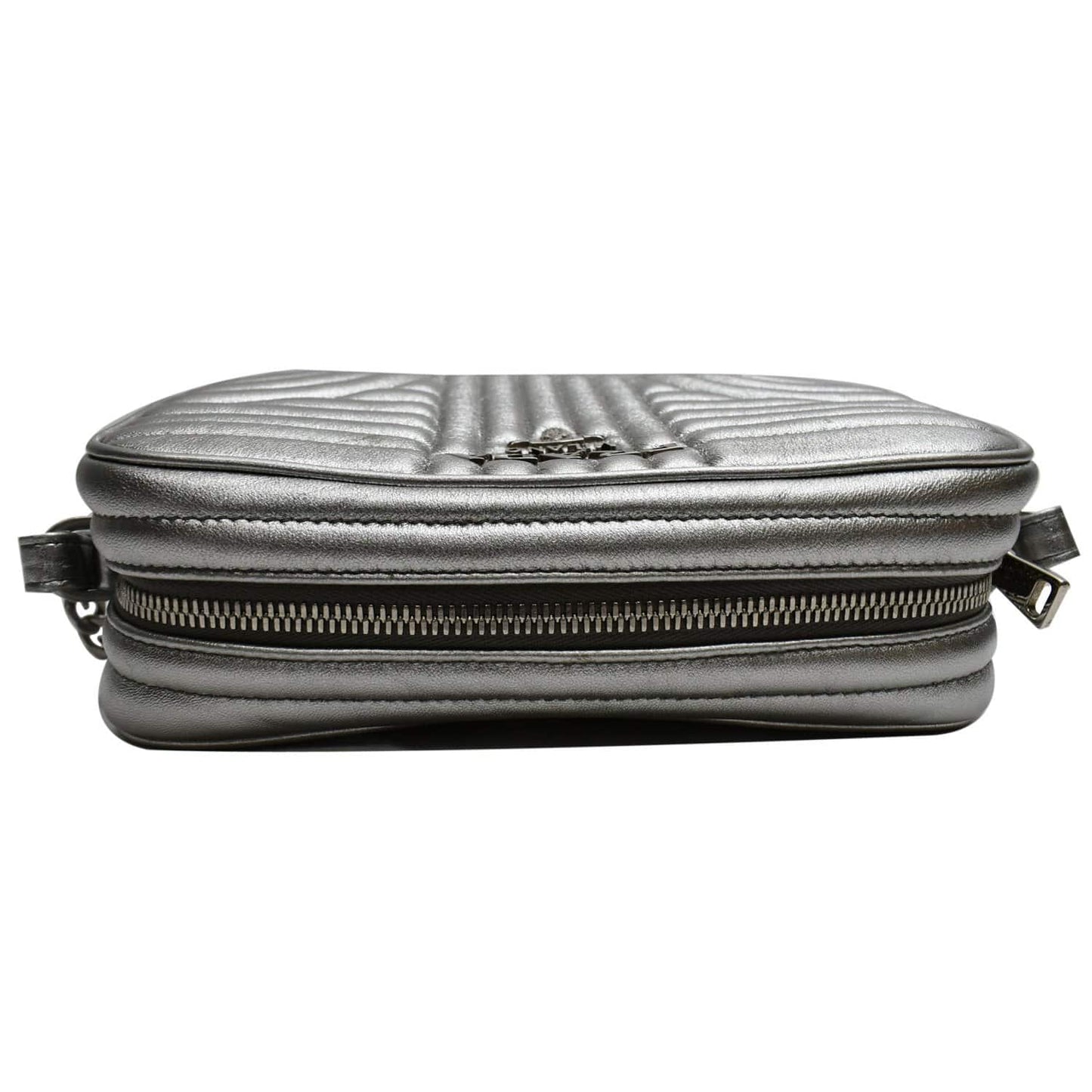 PRADA Diagramme Leather Crossbody Bag Metallic Silver