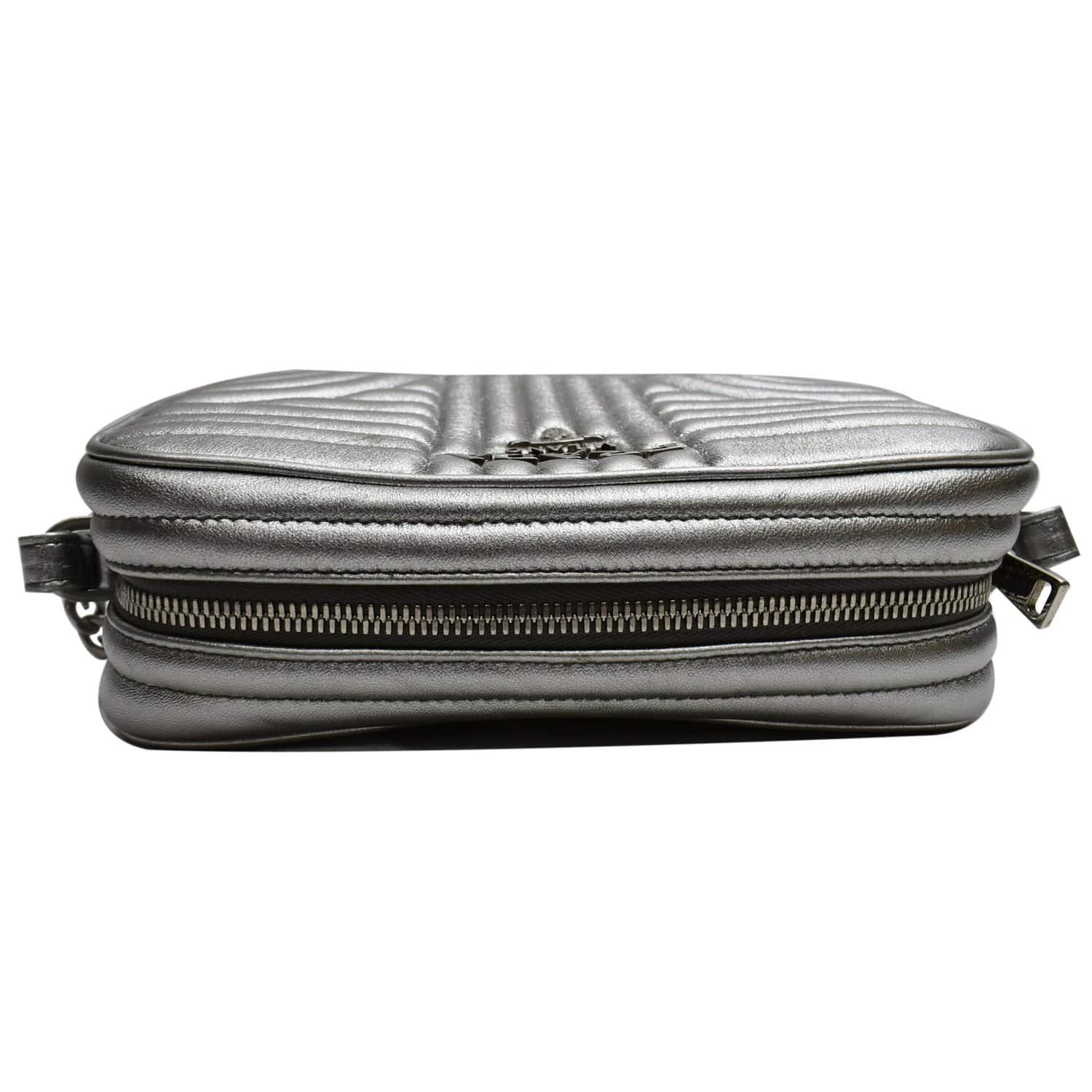 PRADA Diagramme Leather Crossbody Bag Metallic Silver