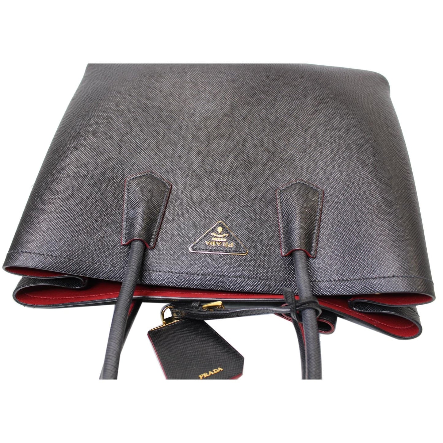 PRADA Double Handle Saffiano Leather Tote Bag Black