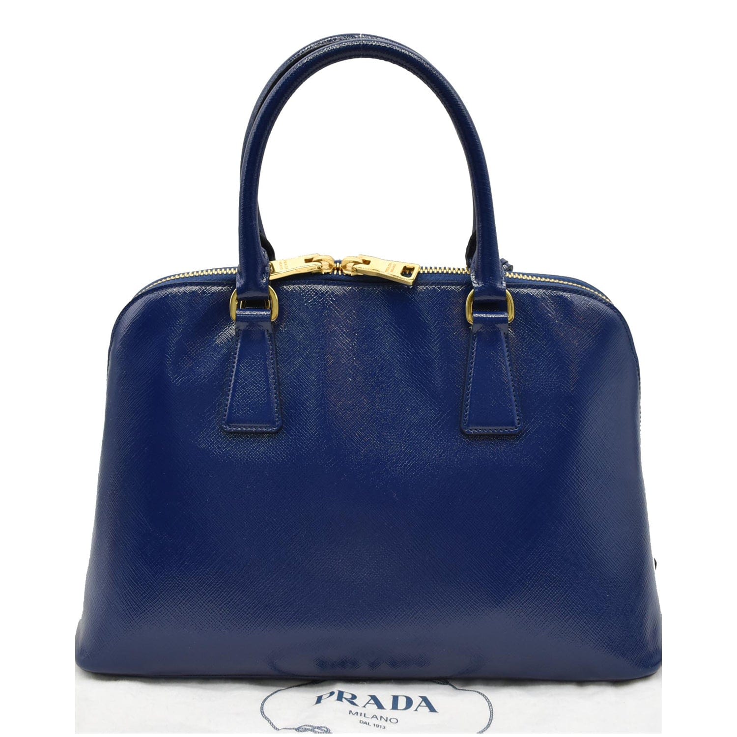 PRADA Vernice Saffiano Leather Top Handle Bag Blue