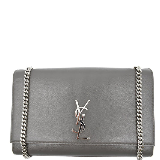 YVES SAINT LAURENT Kate Large Grain De Poudre Leather Shoulder Bag Grey