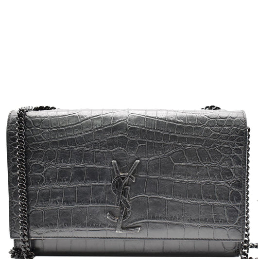 YVES SAINT LAURENT WOC Crocodile-Embossed Shoulder Bag Black - Hot Deals